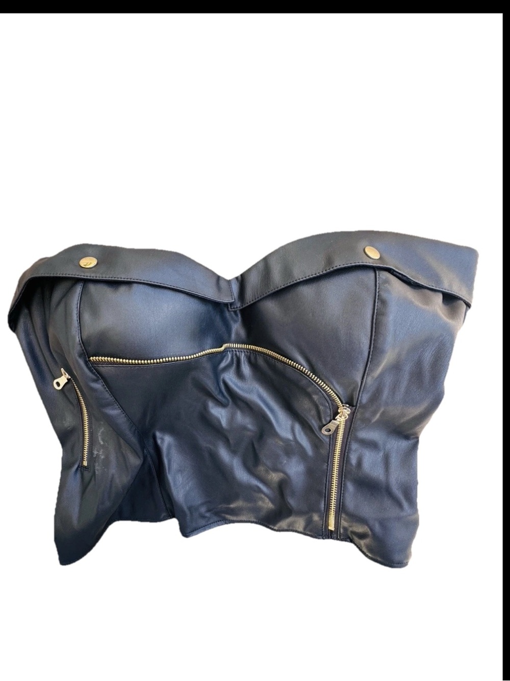 Ashley Stewart Curvy Girl Faux Leather Bustier CropTop Black Gold Hardware 4X - Picture 5 of 15